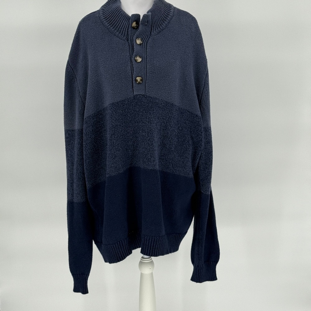 Grandpacore Minimalist Two Tone Henley‎ Knit Mock Neck Sweater Blue Men's XL